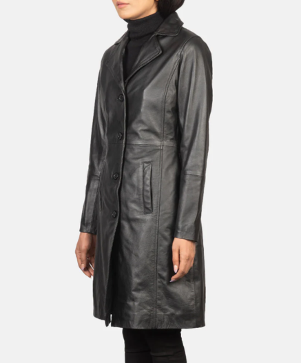 Alexis Black Single Breasted Leather Coat