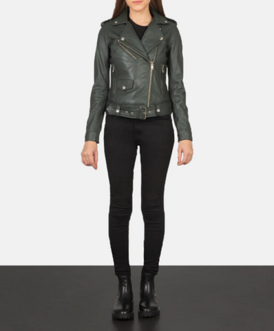 Alison Green Leather Biker Jacket