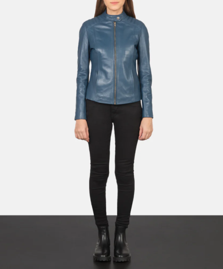 Kelsee Blue Leather Biker Jacket