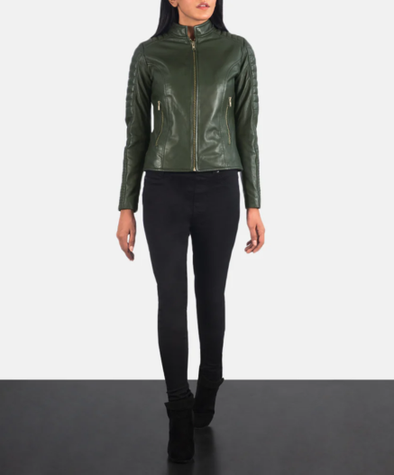 Adalyn Quilted Green Leather Biker Jacket