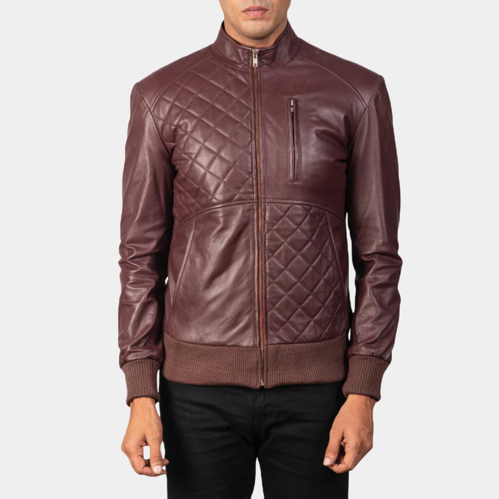 Moda Maroon Leather Bomber Jacket
