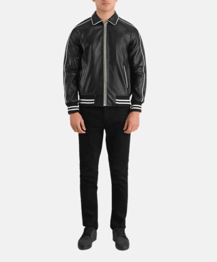 Cooper Black Leather Varsity Jacket