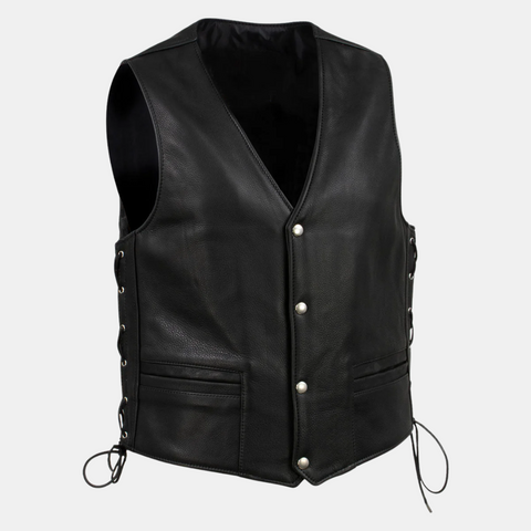 Men's Black Steerhide Motorcycle Leather Vest