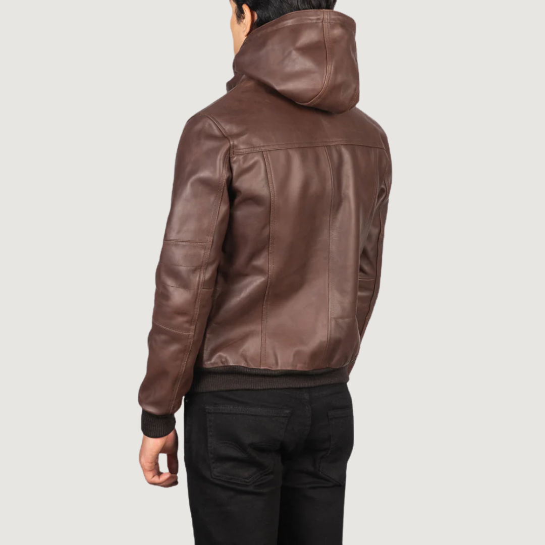 Bouncer Biz Brown Leather Bomber Jacket