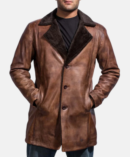 Cinnamon Distressed Leather Fur Coat