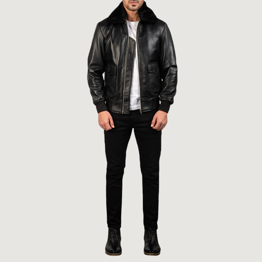 Airin G-1 Black Leather Bomber Jacket