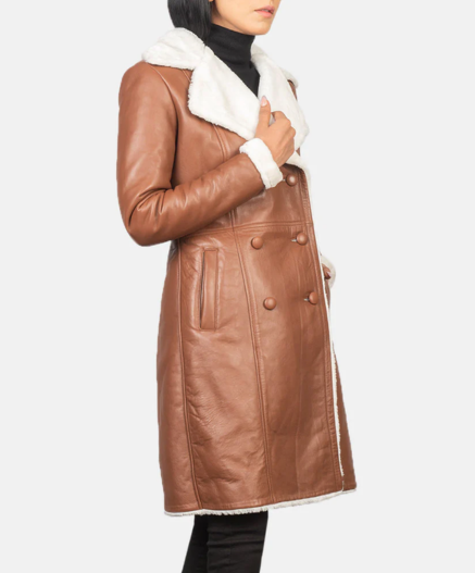 Amie Brown Double Breasted Shearling Coat