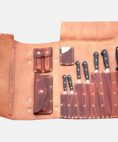 Dark Tan Leather Chef Knife Roll