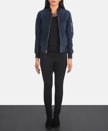 Ava MA-1 Blue Suede Bomber Jacket