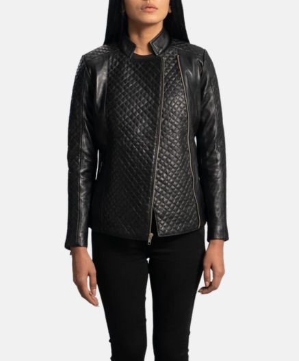 Orient Grain Quilted Black Leather Biker Jacket