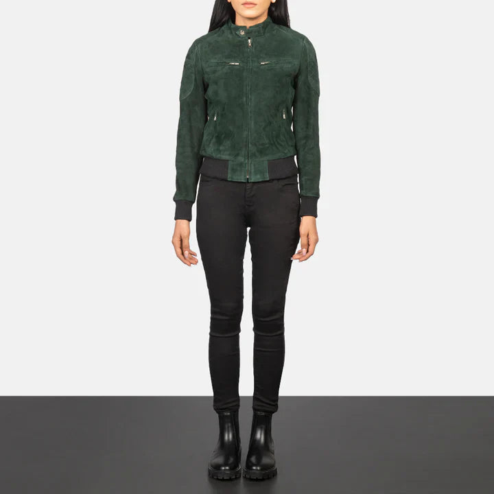 Zenna Green Suede Bomber Jacket
