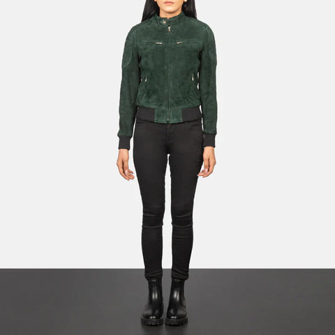 Zenna Green Suede Bomber Jacket
