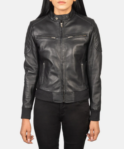 Zenna Black Leather Bomber Jacket
