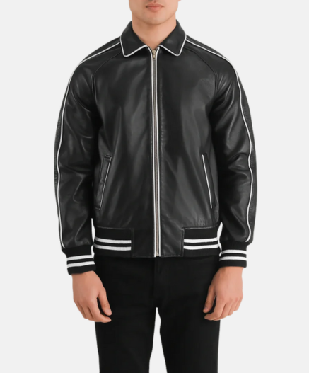 Cooper Black Leather Varsity Jacket