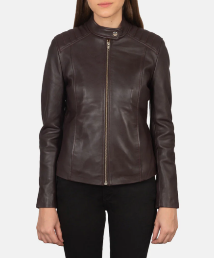 Kelsee Maroon Leather Biker Jacket