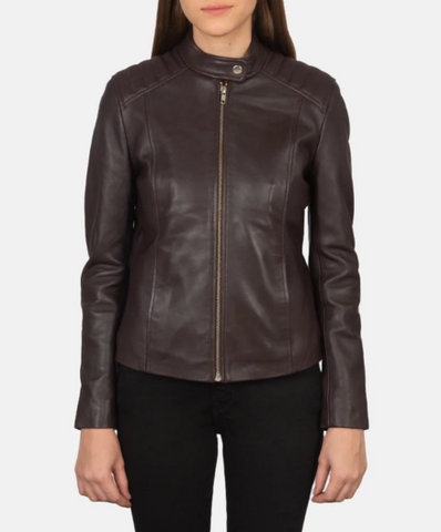 Kelsee Maroon Leather Biker Jacket