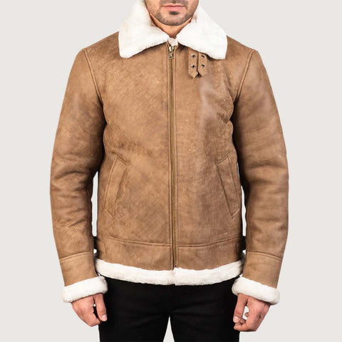 Francis B-3 Distressed Brown Leather Bomber Jacket