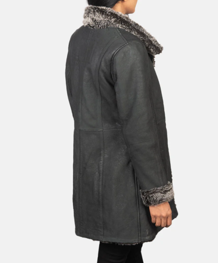 Erica Shearling Black Leather Coat