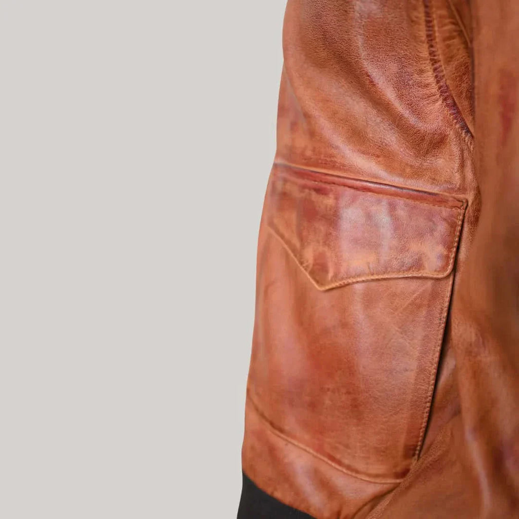 Distressed Bomber Brown Leather Jacket