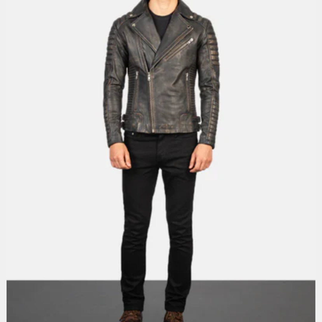 Armand Distressed Brown Leather Biker Jacket