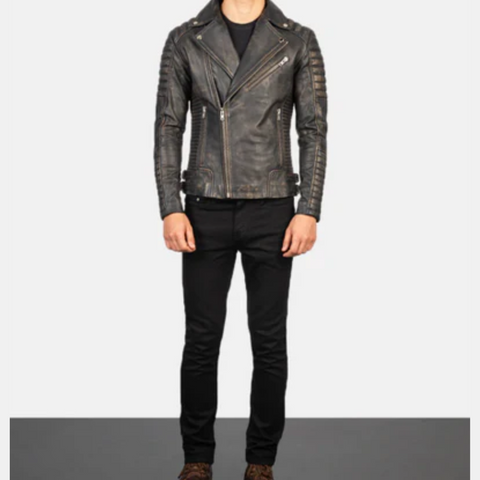 Armand Distressed Brown Leather Biker Jacket
