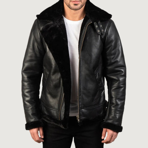 Francis B-3 Black Leather Bomber Jacket