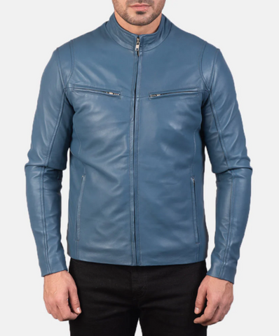 Ionic Blue Leather Biker Jacket
