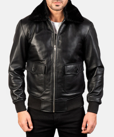 Airin G-1 Black Leather Bomber Jacket