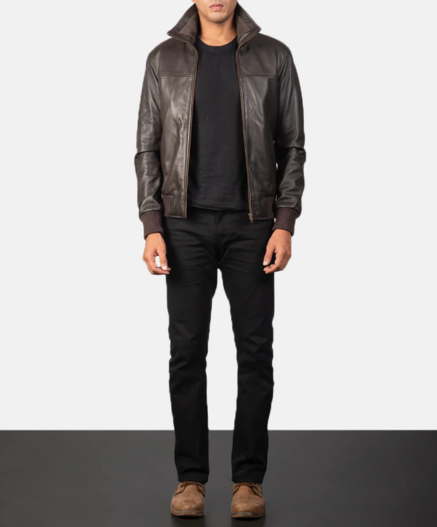 Air Rolf Brown Leather Bomber Jacket