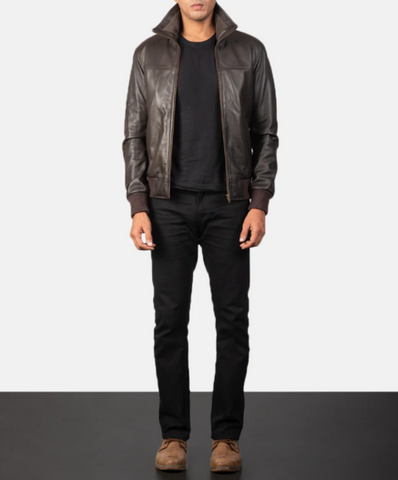 Air Rolf Brown Leather Bomber Jacket