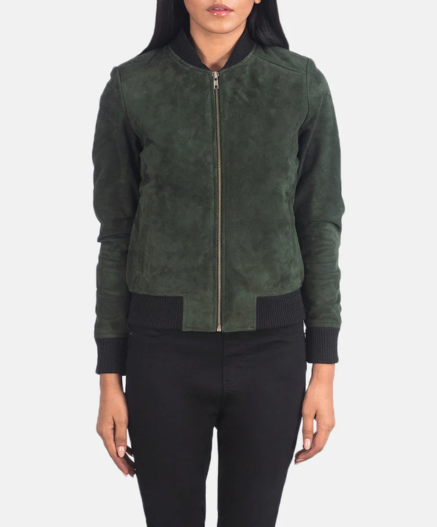 Bliss Green Suede Bomber Jacket
