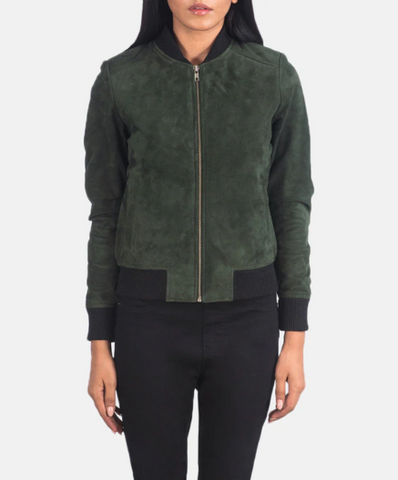 Bliss Green Suede Bomber Jacket