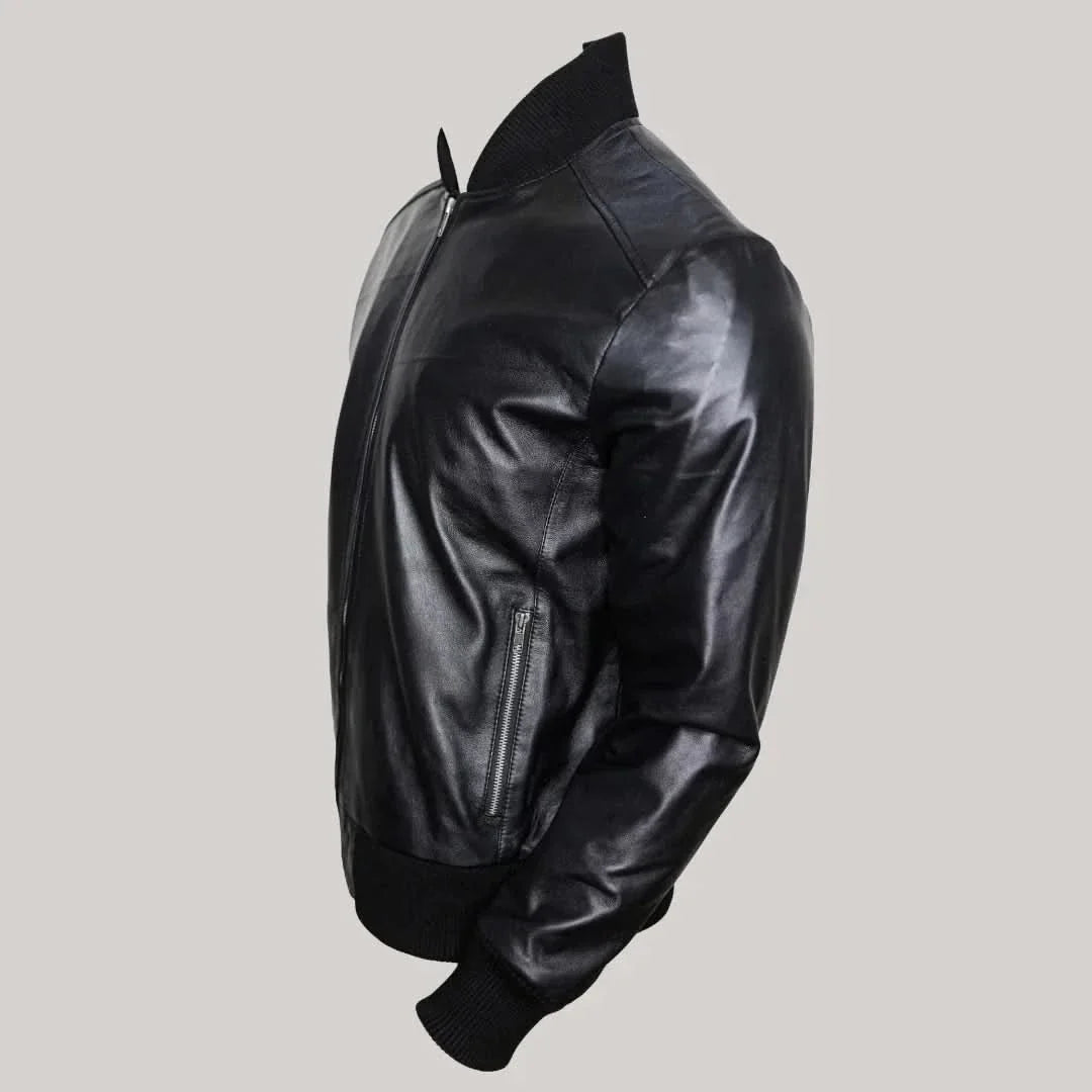 Mens Lambskin Black Bomber Jacket