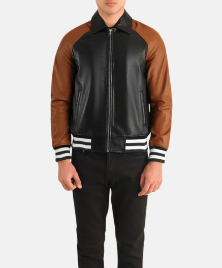 Walton Black & Brown Leather Varsity Jacket