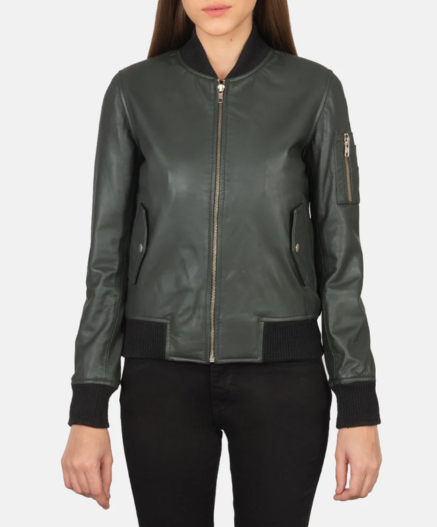 Ava MA-1 Black Leather Bomber Jacket