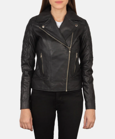 Carolyn Quilted Black Biker Jacket