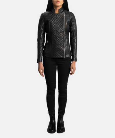 Orient Grain Quilted Black Leather Biker Jacket