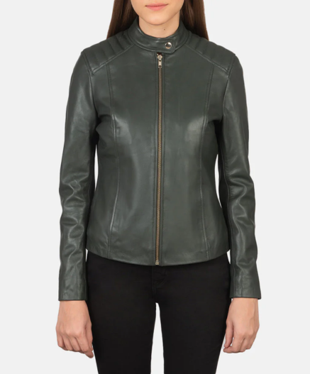 Kelsee Green Leather Biker Jacket
