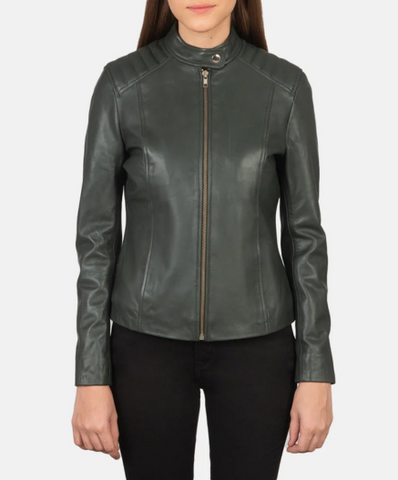 Kelsee Green Leather Biker Jacket