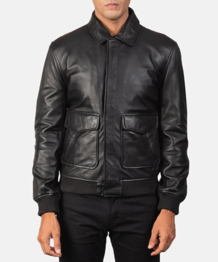 Coffmen Black A2 Leather Bomber Jacket