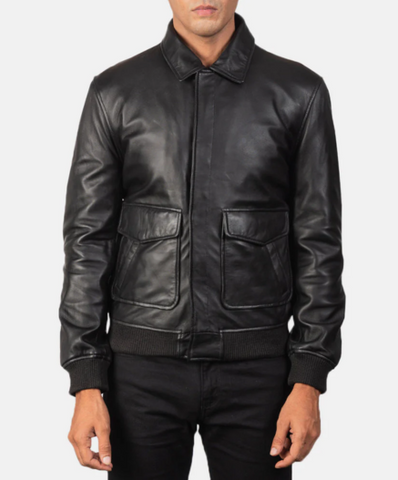 Coffmen Black A2 Leather Bomber Jacket