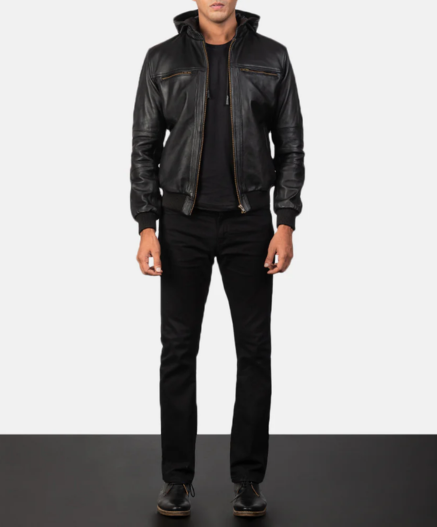 Bouncer Biz Black Leather Bomber Jacket