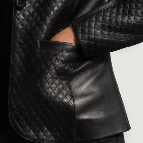 Cora Quilted Black Leather Blazer