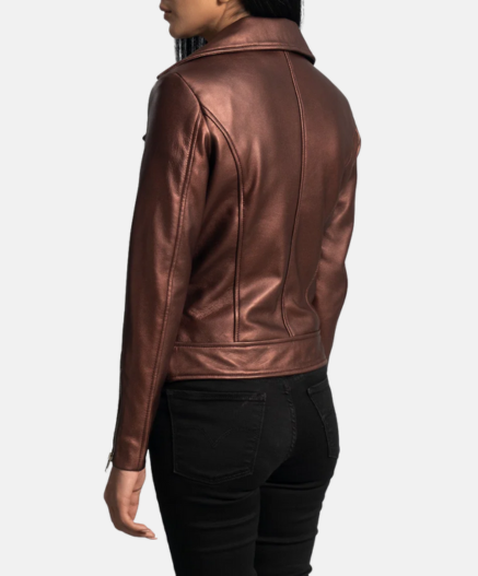 Rumy Maroon Leather Biker Jacket
