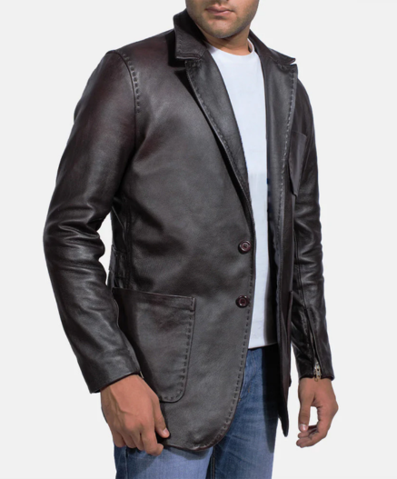 Wine Black Leather Blazer