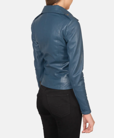 Flashback Blue Leather Biker Jacket