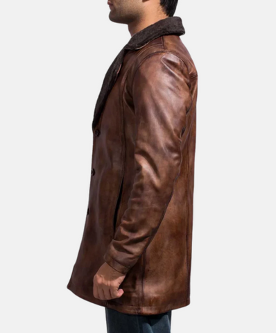 Cinnamon Distressed Leather Fur Coat