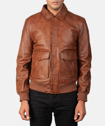 Coffmen Brown A2 Leather Bomber Jacket
