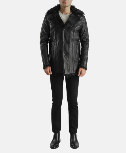 Furcliff Black Leather Coat