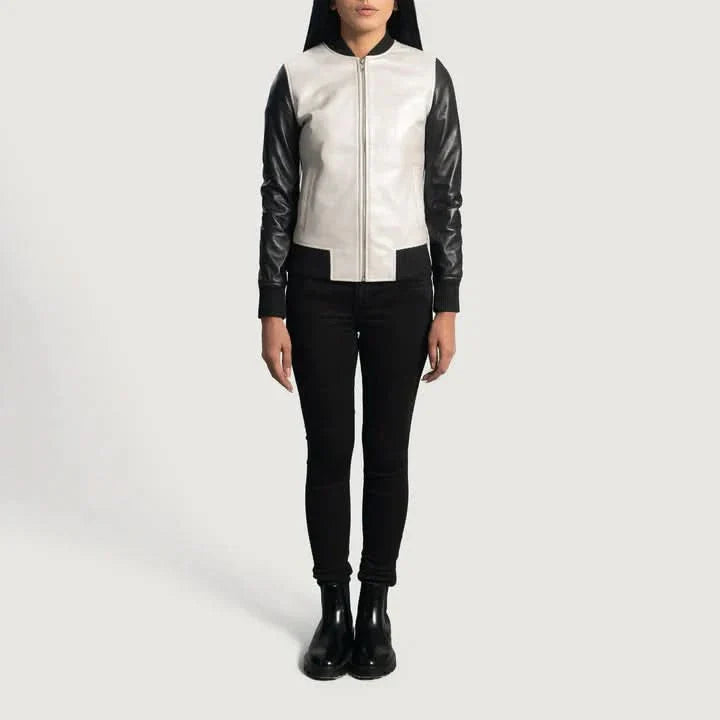 Cole Silver Leather Bomber Jacket